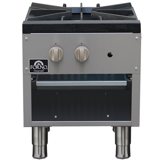 Forno Commerciale gas stock pot range, 1 powerful 3-ring burner, 80,000 BTU, durable stainless steel, heavy-duty cast iron grate
