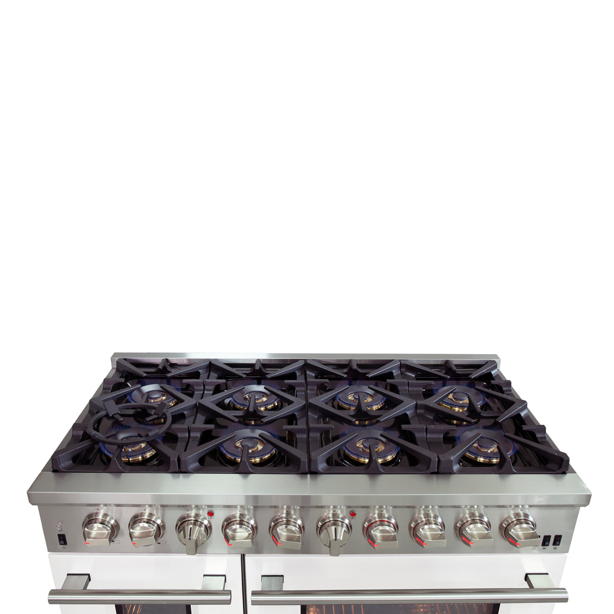 Forno Capriasca 48-Inch Freestanding Dual Fuel Range, 8 Burners, True Convection Oven, White Doors