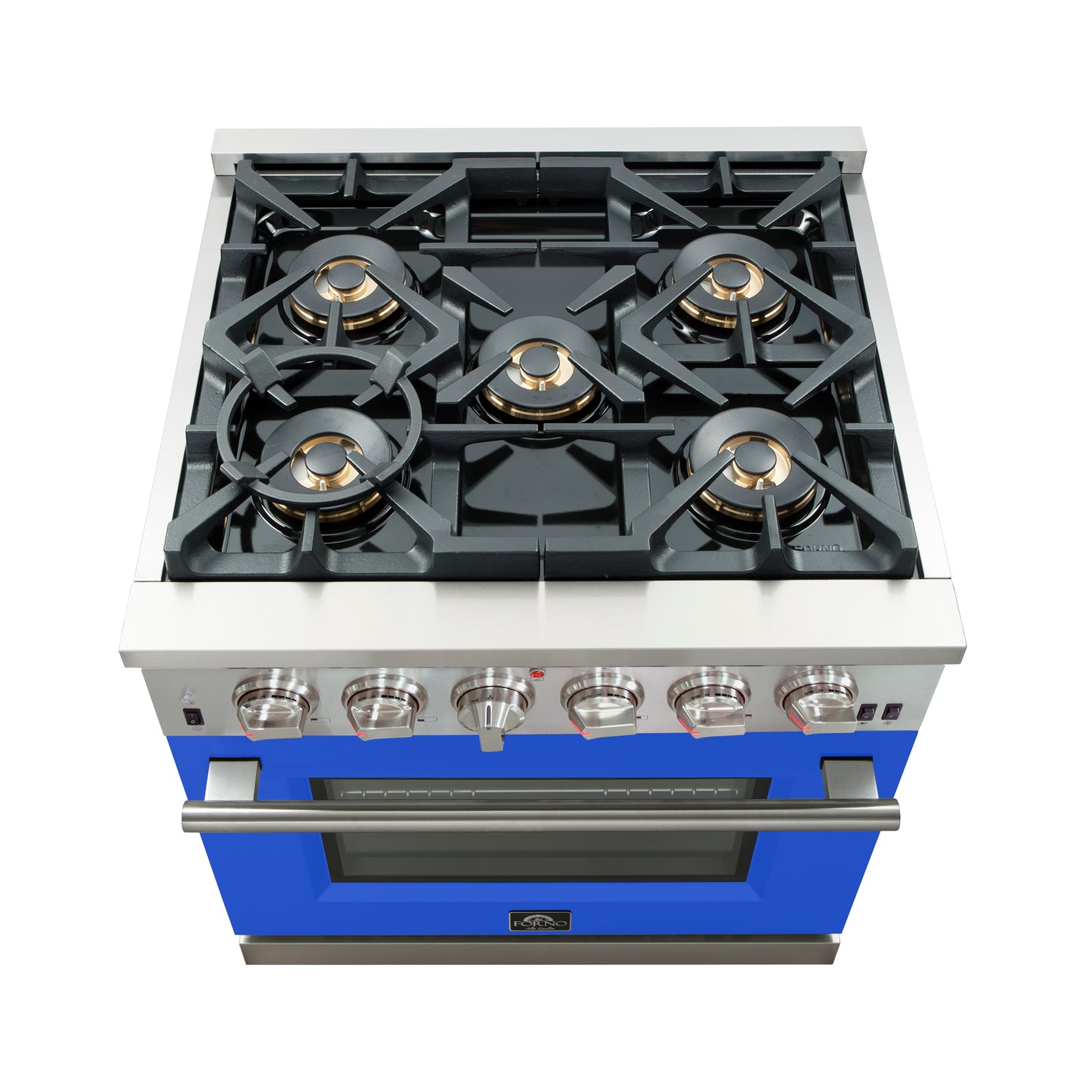 Forno Capriasca 30-Inch Freestanding Gas Range, 4 Burners, True Convection Oven, Blue Door
