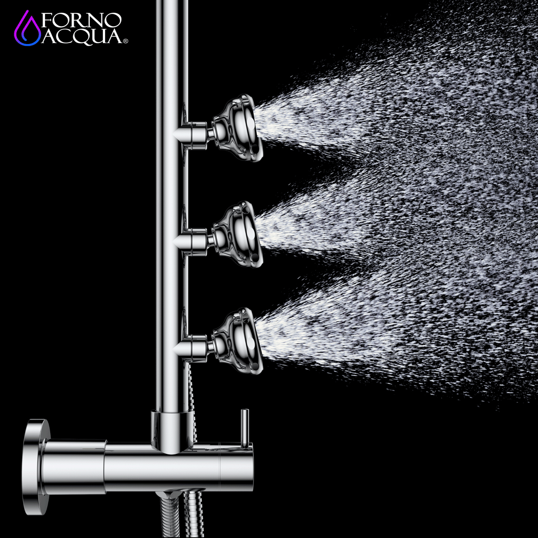 Forno Acqua AcquaSPA Retrofit Shower, Overhead Rainfall, 8 Inch Shower Head, Handheld Shower Head, Body Jets, 6 Way Diverter, Polished Stainless Steel Finish, 1.8 GPM Flow Rate