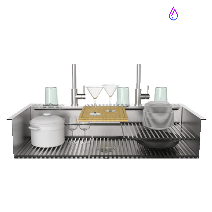 FORNO ACQUA 45 in. Drop-In/Undermount 3-Level Workstation Sink with Two Faucets & Glass Rinser
