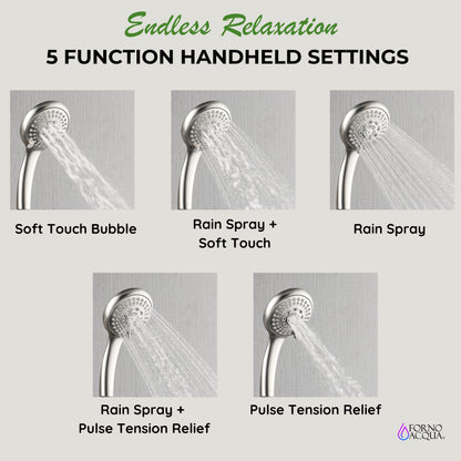 Forno Acqua AcquaSPA Retrofit Shower, Overhead Rainfall, 8 Inch Shower Head, Handheld Shower Head, Body Jets, 6 Way Diverter, Polished Stainless Steel Finish, 2.5 GPM Flow Rate