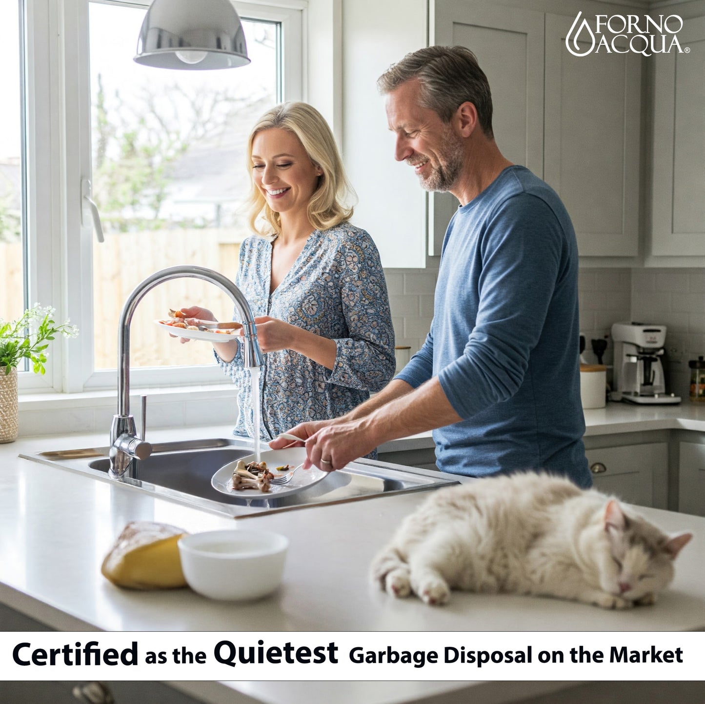 FORNO ACQUA BrightDIAMOND Amethyst 3/4HP Super Quiet Garbage Disposal Corded with Motion Sensor Cabinet Light & Pre-Wired Air Switch