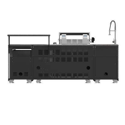 Forno Rimini Outdoor Kitchen 30" BBQ 62,600 BTU, 3 Burners with Sear & Rotisserie, 2.4 cu.ft. Beverage Center, Stainless Steel Sink, Black Cabinets & Gray Sintered Stone Countertop