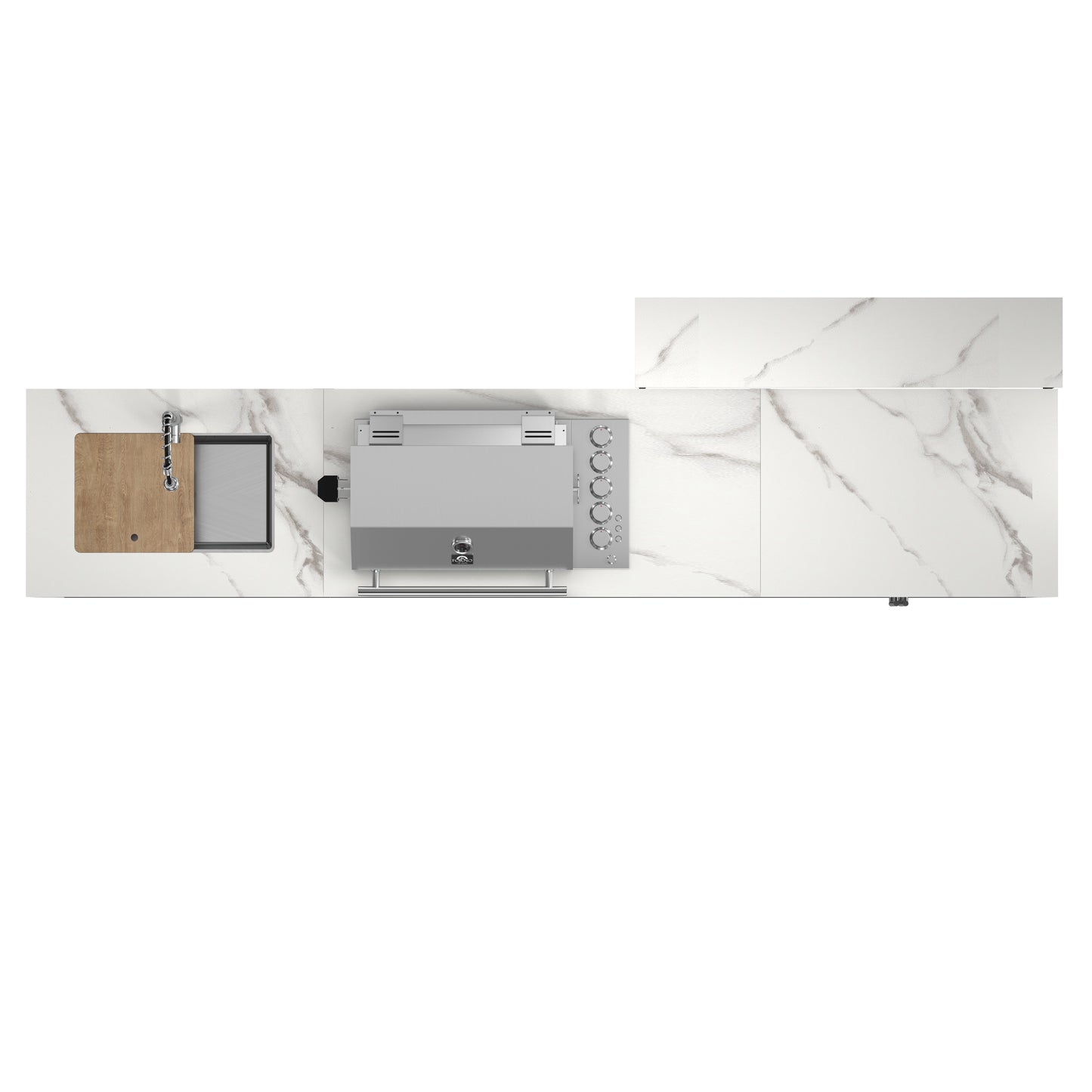 Forno Rimini Outdoor Kitchen: 30" BBQ 62,600 BTU, 4.8 cu.ft. Refrigerators, White Countertops