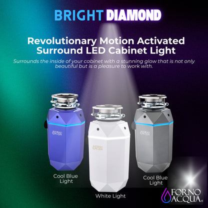 FORNO ACQUA BrightDIAMOND Amethyst 3/4HP Super Quiet Garbage Disposal Corded with Motion Sensor Cabinet Light & Pre-Wired Air Switch