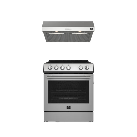 FORNO Premium 2-Piece Kitchen Bundle - Leonardo Espresso 30" Stainless Steel Range, 30" Stainless Steel Range Hood - FBDL-002-01US