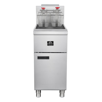Forno Commerciale Natural Gas Deep Fryer, 3 Burners 90,000 BTU, 40 lbs, Millivolt Control