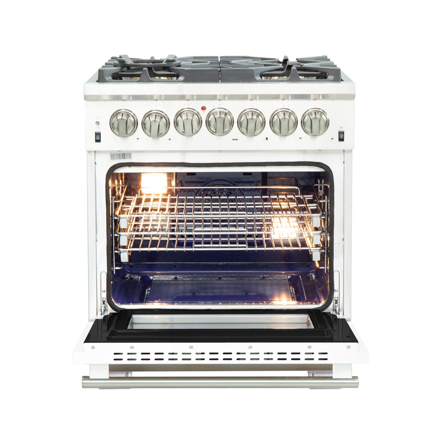 Forno Capriasca 30-Inch Freestanding Dual Fuel Range, 4 Burners, True Convection Oven, White Door
