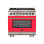 Forno Capriasca 36-Inch Freestanding Dual Fuel Range, 6 Burners, True Convection Oven, Red Door