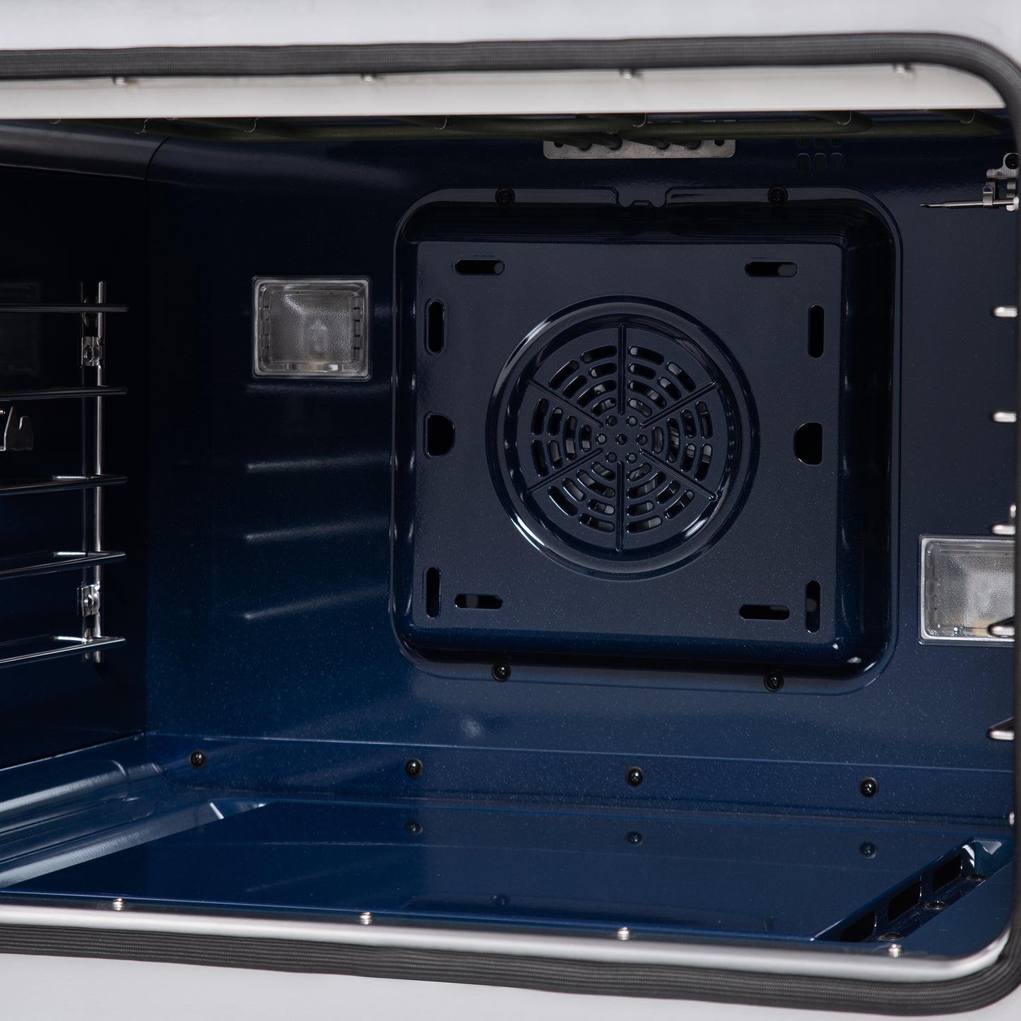 Forno Capriasca 30-Inch Freestanding French Door Dual Fuel Range in White with Antique Brass Accessories, 5 Burners, True Convection Oven