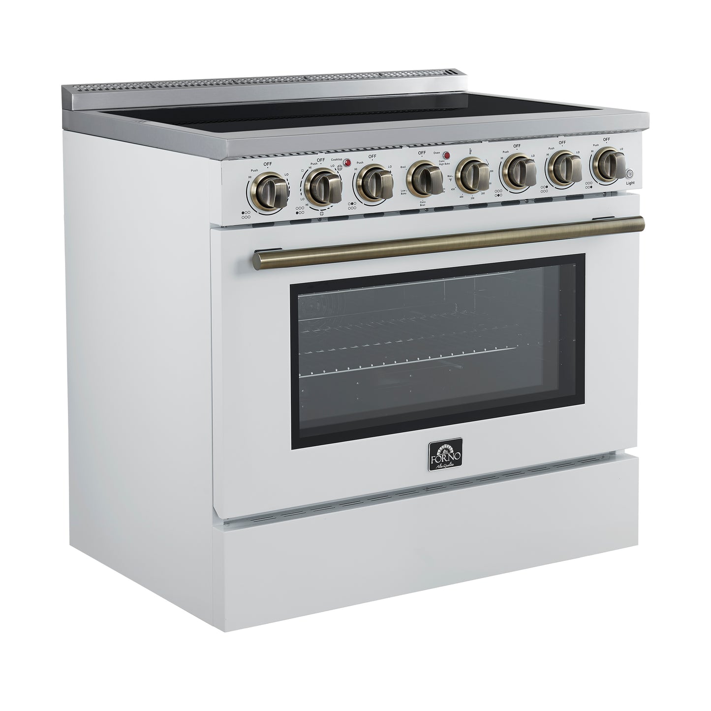 Forno Paolo 36 Inch White Freestanding Electric Range, Stainless Steel, 5.44 cu.ft, True Convection Oven, Energy Efficient