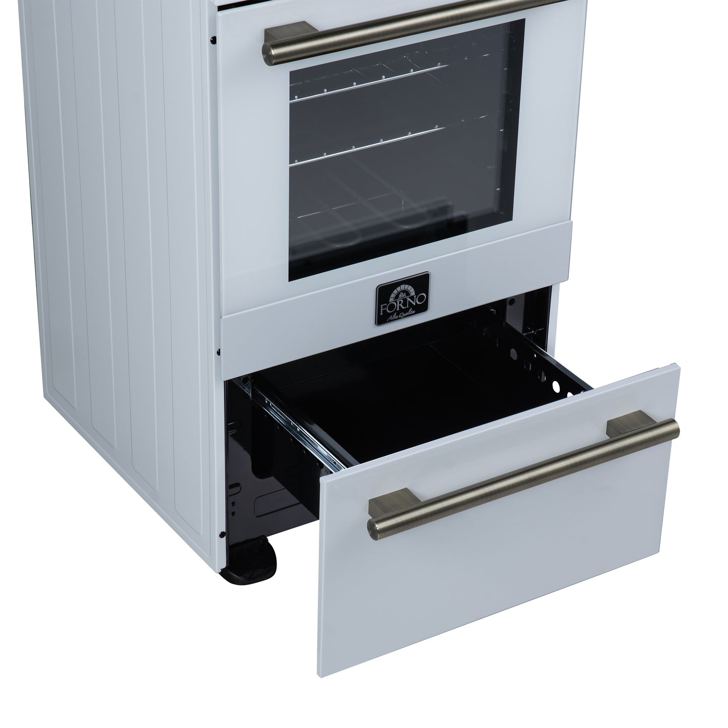 Forno Pallerano 20 Inch Freestanding Electric Range in White with Antique Brass, Compact Design