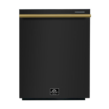 FORNO Premium 3-Piece Kitchen Bundle - Leonardo Espresso 30" Black Range, 31" Black Bottom Freezer Refrigerator, 24" Black Built-In Dishwasher - FBDL-007-02CA