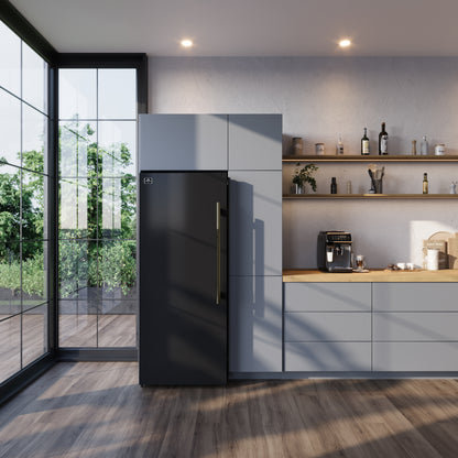 Forno Maderno 28-Inch Convertible Upright Freezer/Refrigerator in Black with Antique Brass Handle, 13.6 cu.ft., Left Swing