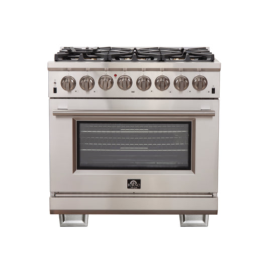 Forno Capriasca 36-Inch Freestanding Dual Fuel Range, 6 Burners, True Convection Oven