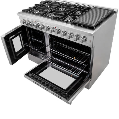 FORNO Galiano 48-Inch French Door Dual Fuel Range All Stainless Steel, 8 Sealed Burners, 107,000 BTU, Griddle, 6.58 cu.ft. Double Ovens