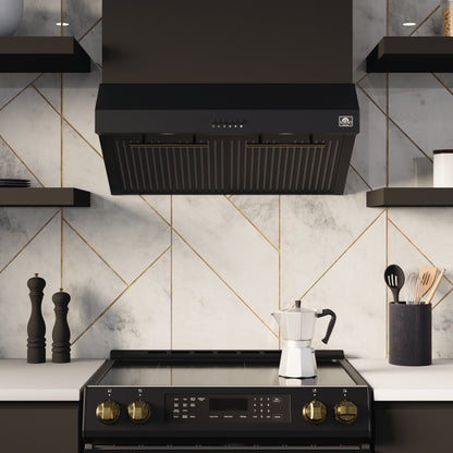FORNO Premium 3-Piece Kitchen Bundle - Leonardo Espresso 30" Black Range, 30" Black Range Hood, 31" Black Refrigerator - FBDL-001-02CA