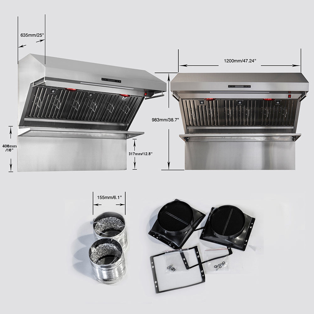 Forno Savona 48-Inch Wall Mount Range Hood, Baffle Filters, Backsplash Included