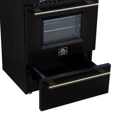 Forno Breno 24 Inch Freestanding Gas Range in Black with Antique Brass, Compact Design