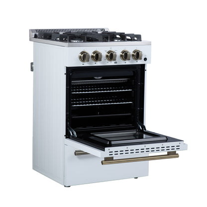 Forno Breno 24 Inch Freestanding Gas Range in White with Antique Brass, Compact Design