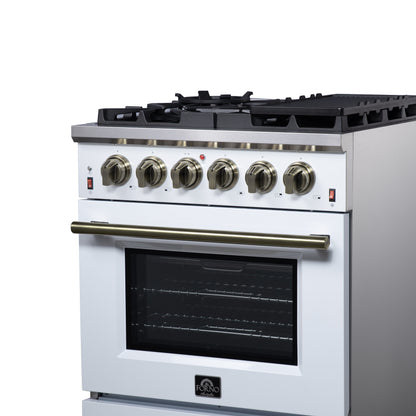 Forno Massimo 30-Inch White Freestanding Gas Range, 5 Burners, True Convection Oven