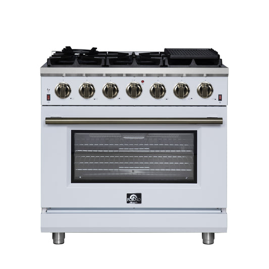 Forno Massimo 36-Inch White Freestanding Gas Range, 6 Sealed Burners, Convection Oven, Energy Efficient