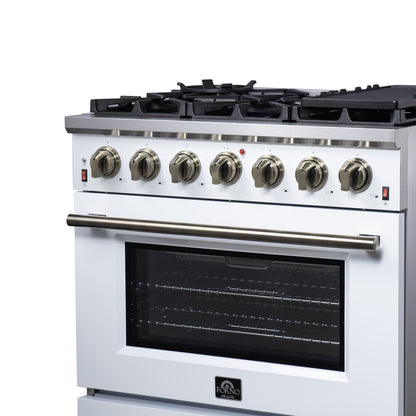 Forno Massimo 36-Inch White Freestanding Gas Range, 6 Sealed Burners, Convection Oven, Energy Efficient