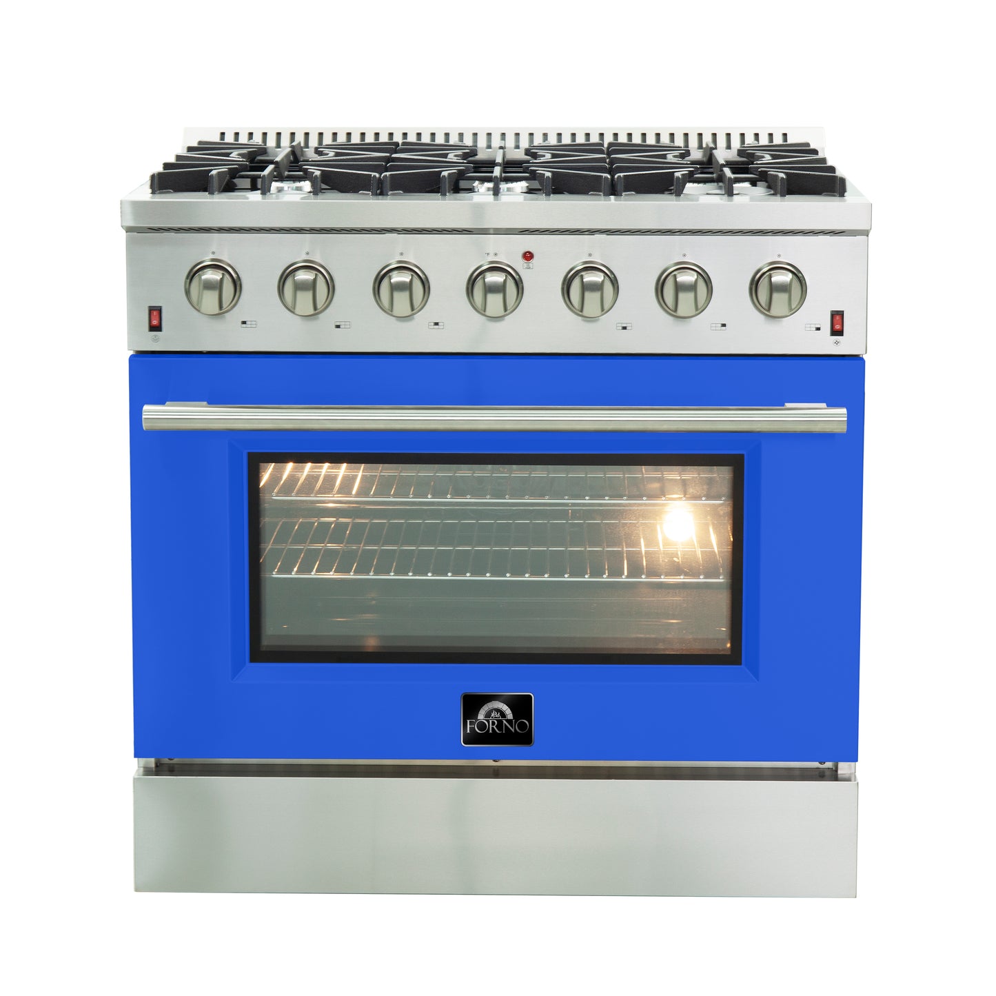 Forno Galiano 36-Inch Freestanding Gas Range, Stainless Steel, 6 Burners, Energy Efficient, Blue Door