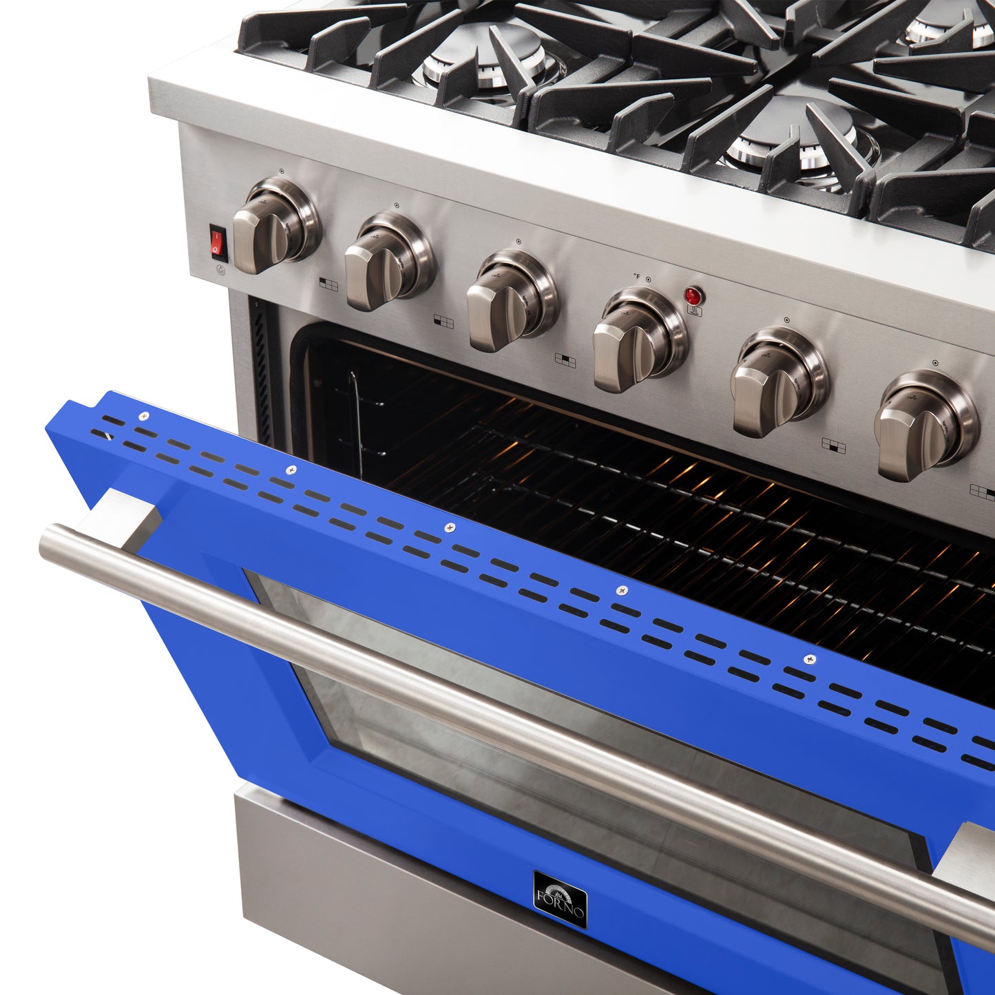 Forno Galiano 36-Inch Freestanding Gas Range, Stainless Steel, 6 Burners, Energy Efficient, Blue Door