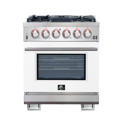 Forno Capriasca 30-Inch Freestanding Gas Range, 4 Burners, True Convection Oven, White Door