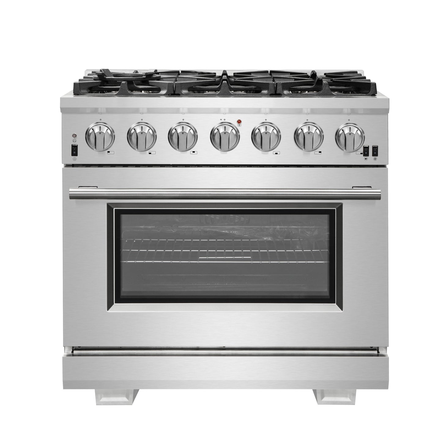 Forno Capriasca 36-Inch Gas Range, Stainless Steel, 6 Brass Burners, 120,000 BTU, Convection Oven, Energy Efficient