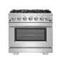 Forno Capriasca 36-Inch Gas Range, Stainless Steel, 6 Brass Burners, 120,000 BTU, Convection Oven, Energy Efficient