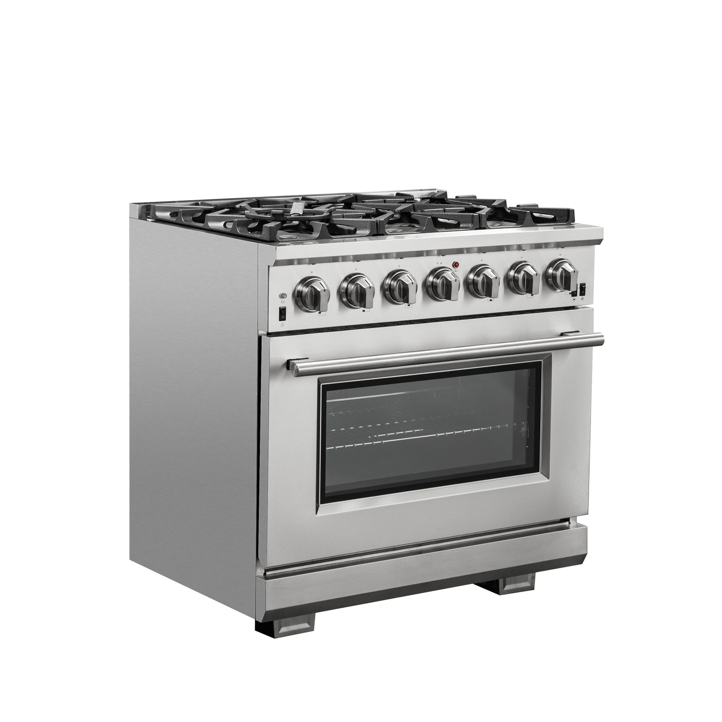 Forno Capriasca 36-Inch Gas Range, Stainless Steel, 6 Brass Burners, 120,000 BTU, Convection Oven, Energy Efficient