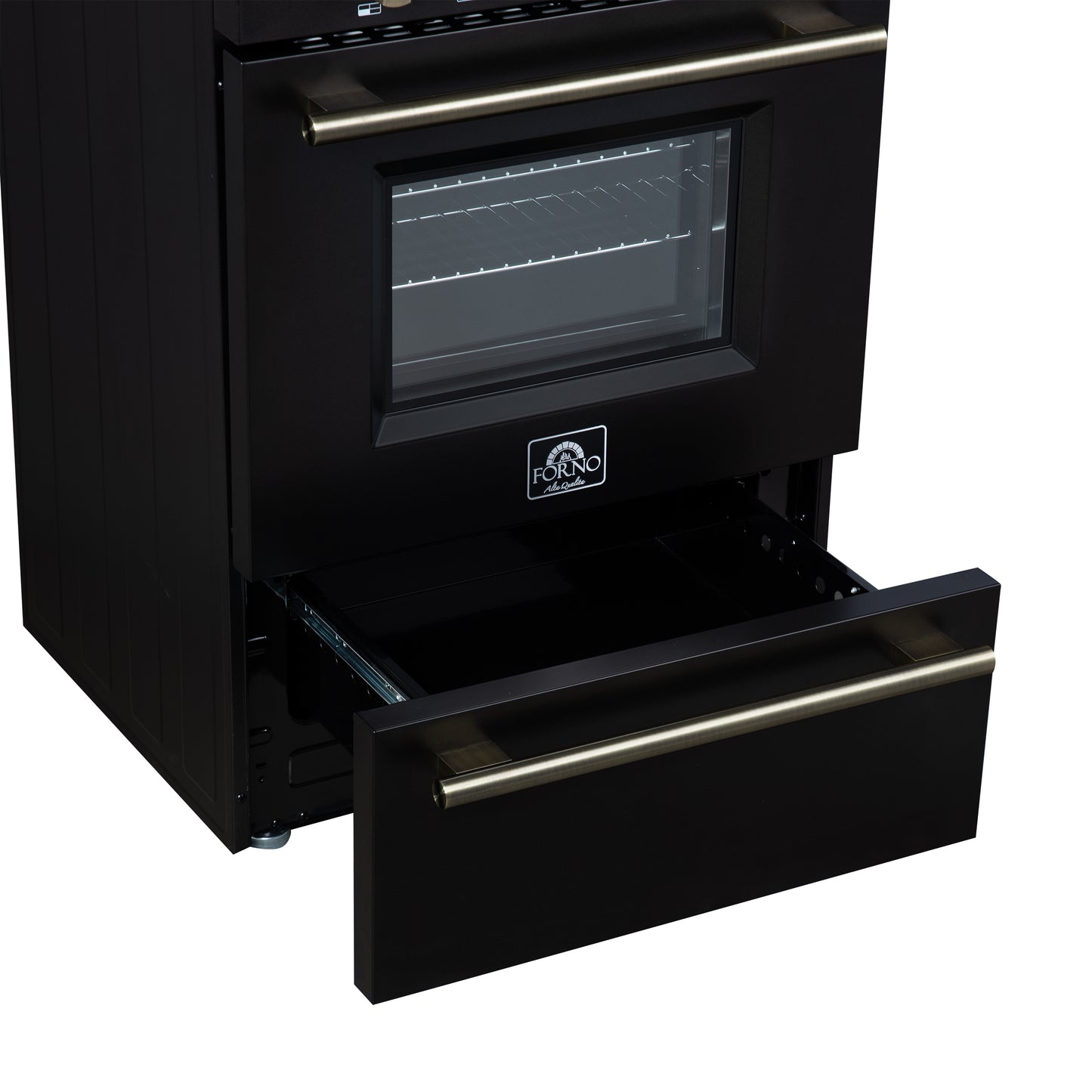 Forno Breno 24 Inch Freestanding Gas Range in Black with Antique Brass, Plug Included, Energy Efficient