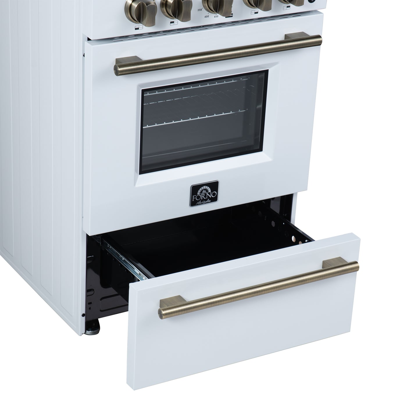 Forno Breno 24 Inch Freestanding Gas Range in White with Antique Brass, Plug Included, Energy Efficient