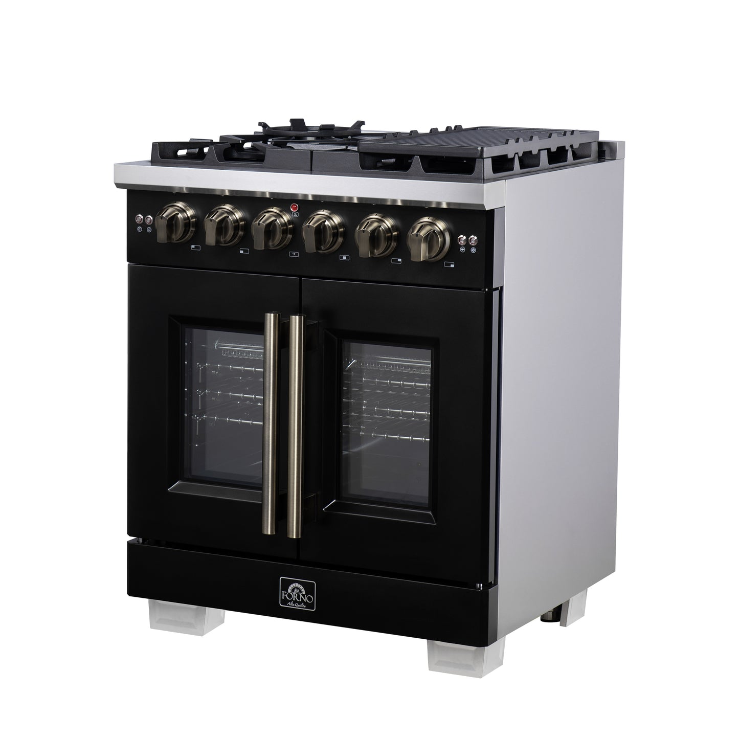 Forno Capriasca 30-Inch Freestanding French Door Gas Range, 4 Burners, Convection Oven, Energy Efficient