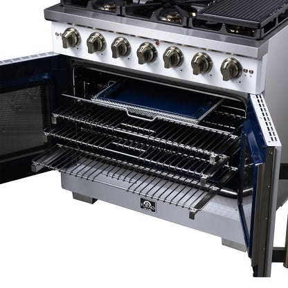 Forno Capriasca 36-Inch White Freestanding French Door Gas Range, 6 Burners, Convection Oven, Energy Efficient