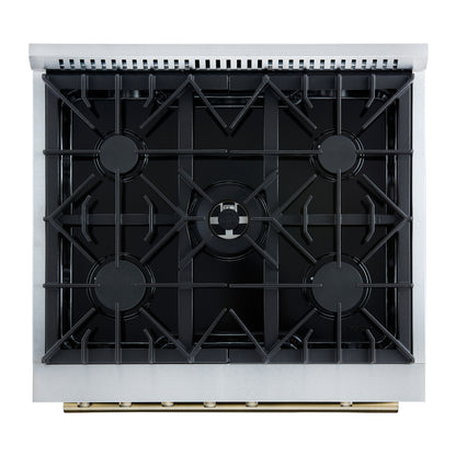 Giovanni 30-inch Gas Range Black & Antique Brass Design, 5 Burners 67,000 BTU, 4.32 cu.ft. Convection Oven