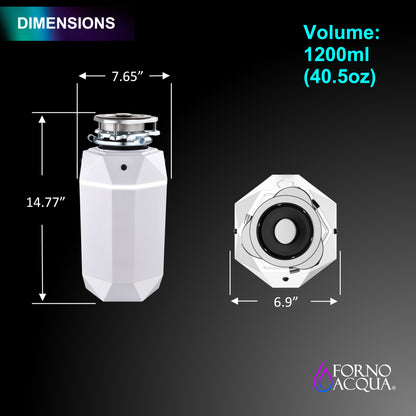 FORNO ACQUA BrightDIAMOND Moonstone 3/4HP Super Quiet Garbage Disposal Corded with Motion Sensor Cabinet Light & Pre-Wired Air Switch