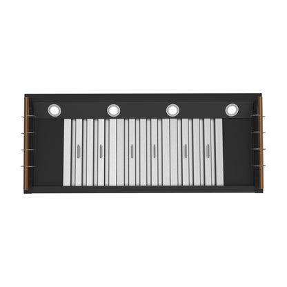 Forno Venezia 48 Inch Wall-Mounted Range Hood in Black with Antique Brass Accessories, Touch Controls and Baffle Filters