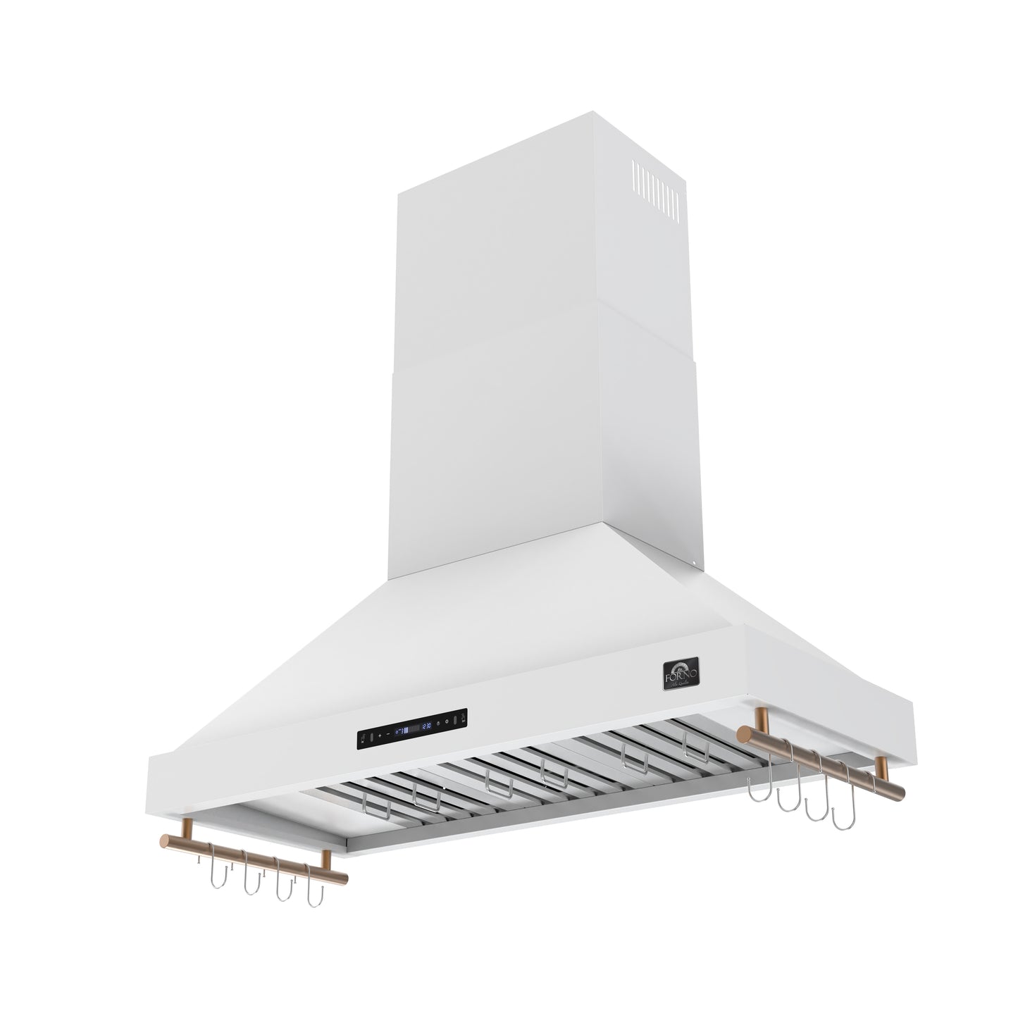 Forno Venezia 48 Inch Wall-Mounted Range Hood in White with Antique Brass Accessories, Touch Controls and Baffle Filters