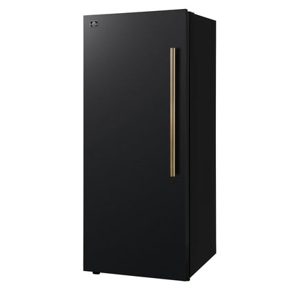 Forno Maderno 28-Inch Convertible Upright Freezer/Refrigerator in Black with Antique Brass Handle, 13.6 cu.ft., Left Swing