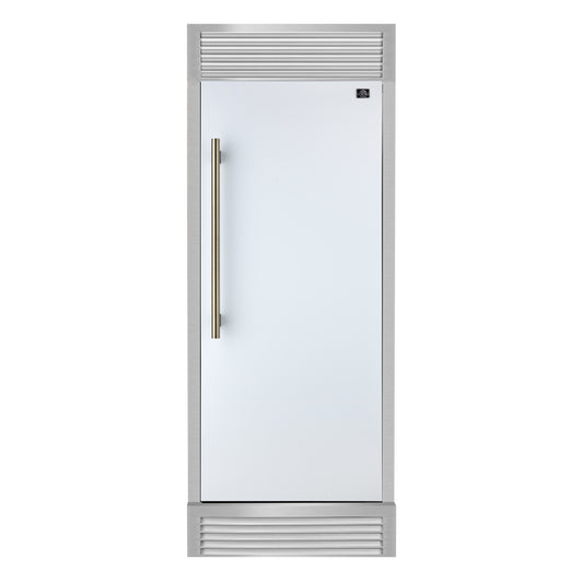 Forno Maderno 28-Inch Built-In Convertible Refrigerator in White with Antique Brass Handle, 13.6 cu.ft. Right Swing with Decorative Trim - 32-Inch Wide
