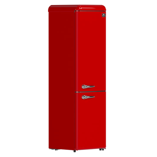 Forno Storico 22-Inch Retro bottom freezer Fridge in Red, 9 cu.ft, silver handle