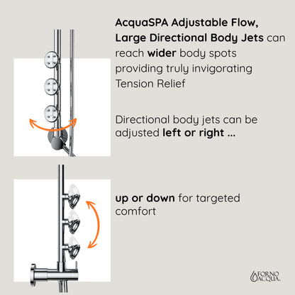 Forno Acqua AcquaSPA Retrofit Shower, Overhead Rainfall, 8 Inch Shower Head, Handheld Shower Head, Body Jets, 6 Way Diverter, Polished Stainless Steel Finish, 2.5 GPM Flow Rate