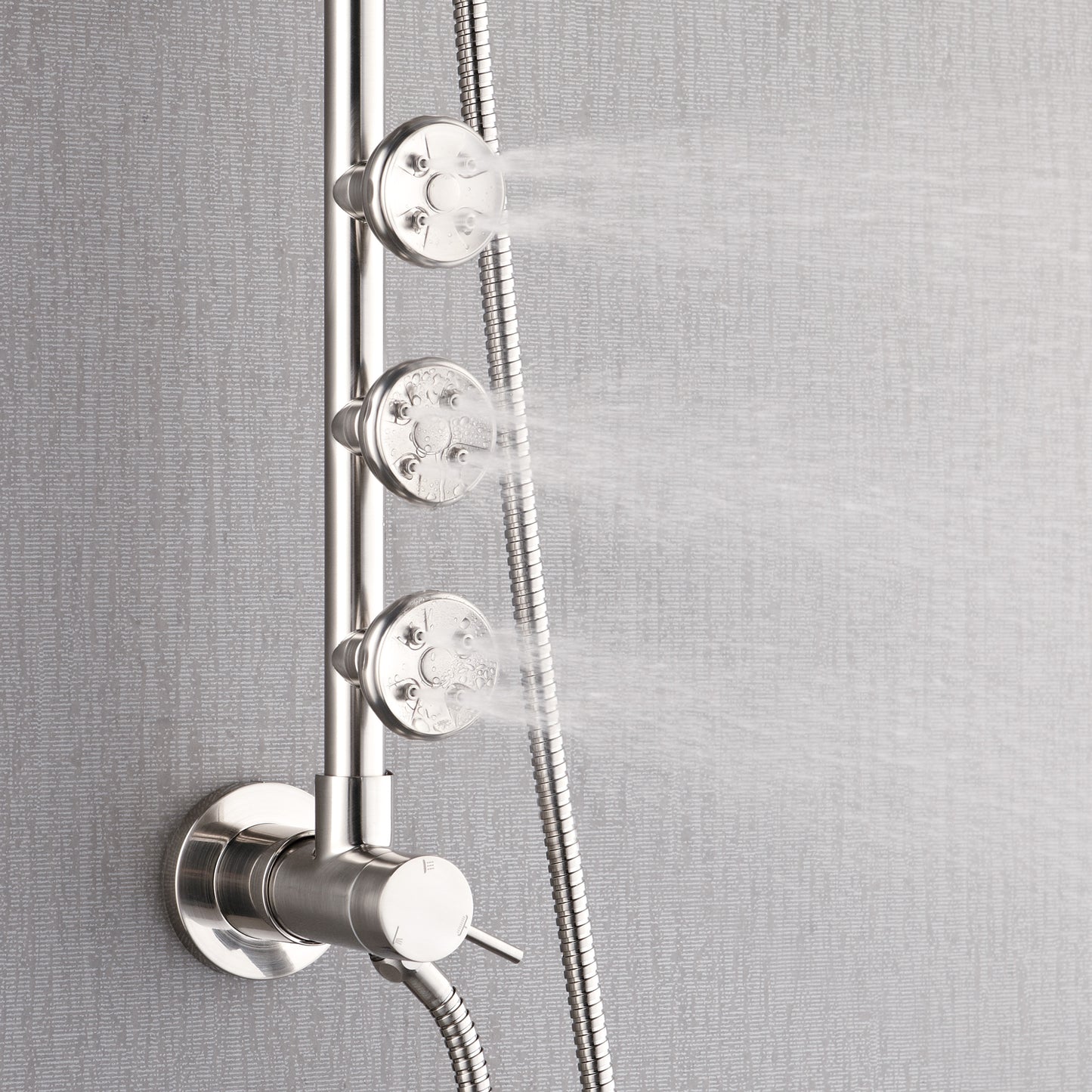 Forno Acqua AcquaSPA Retrofit Shower, Overhead Rainfall, 8 Inch Shower Head, Handheld Shower Head, Body Jets, 6 Way Diverter, Brushed Nickel Finish, 1.8 GPM Flow Rate