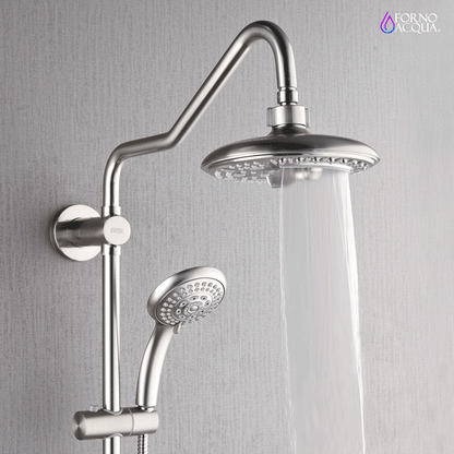 Forno Acqua AcquaSPA Retrofit Shower, Overhead Rainfall, 8 Inch Shower Head, Handheld Shower Head, Body Jets, 6 Way Diverter, Brushed Nickel Finish, 1.8 GPM Flow Rate
