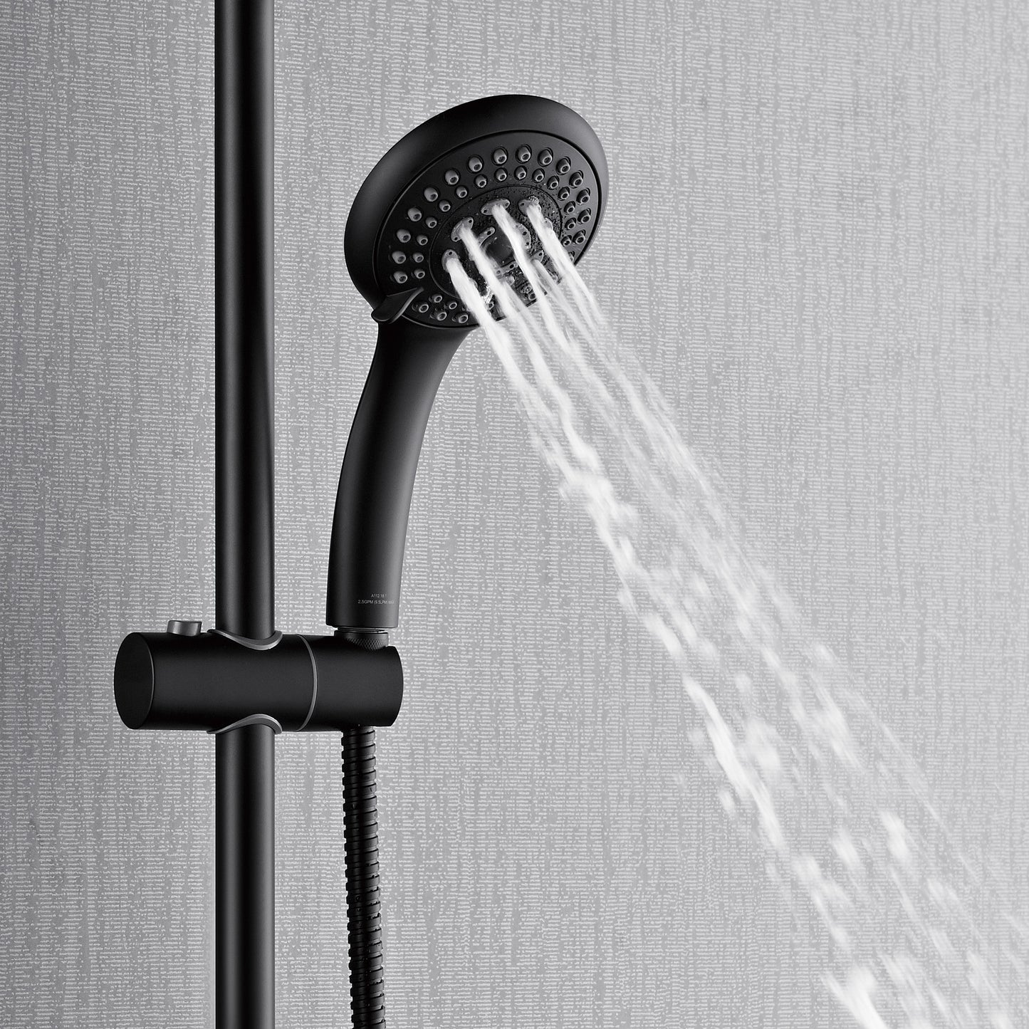 Forno Acqua AcquaFALL Shower, Matte Black Finish, Overhead Rainfall Shower, 7 Way Diverter, Handheld Shower Head, Body Jets, 2.5 GPM Flow Rate