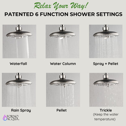 Forno Acqua AcquaFALL Shower, Brushed Nickel Finish, Overhead Rainfall Shower, 7 Way Diverter, Handheld Shower Head, Body Jets, 2.5 GPM Flow Rate